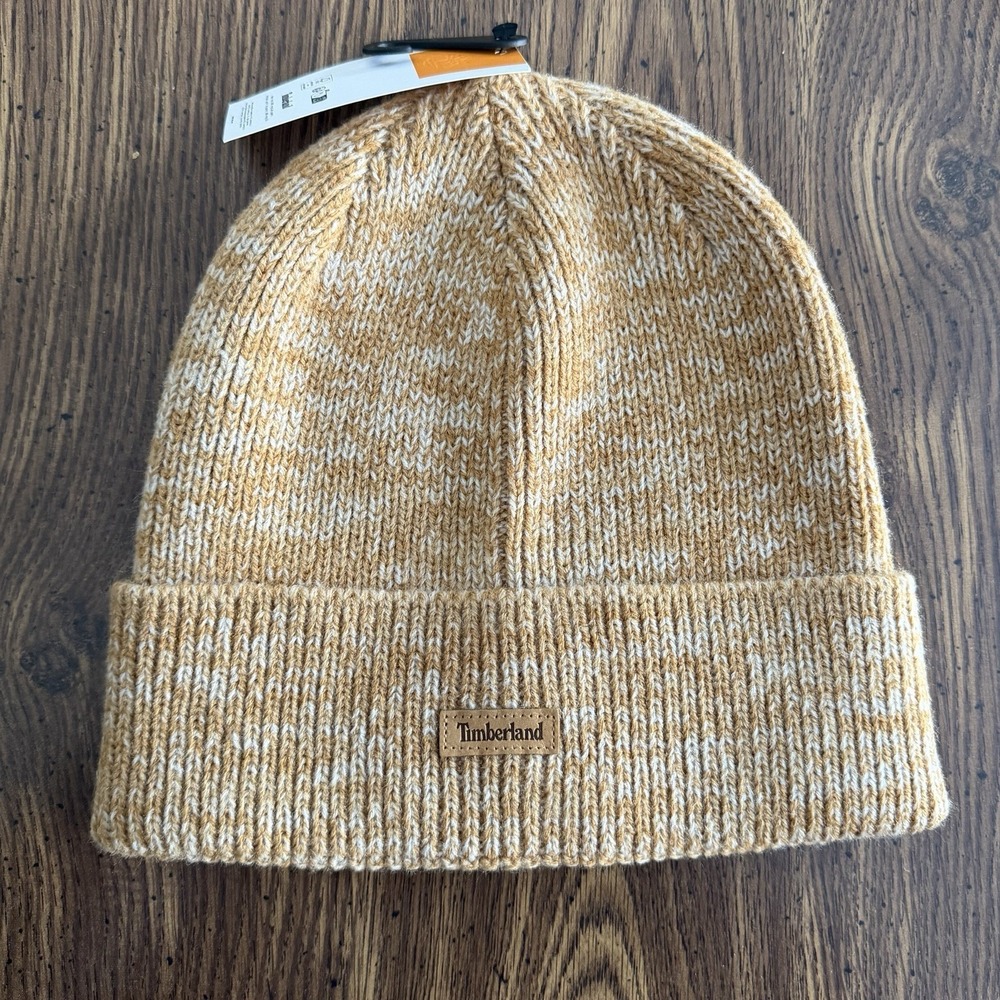 Timberland‎ Men's Knit Beanie Hat OS Mustard Tan Acrylic NWT Warm Outdoor Ski